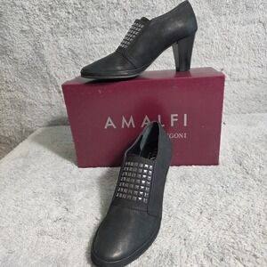 Amalfi Rangoni Black Italian Leather Studded Block Heel Shooties Bootie Shoes 6M